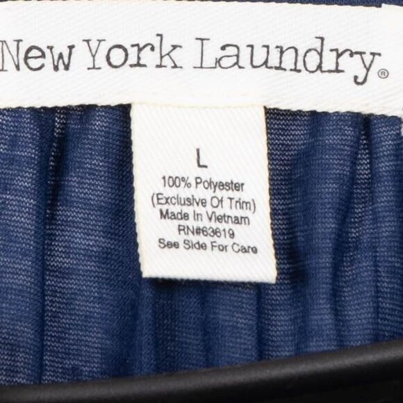 New York Laundry Peasant Blouse L Womens Navy Blue Crochet Tie 3/4 Bell Sleeves - Picture 5 of 7